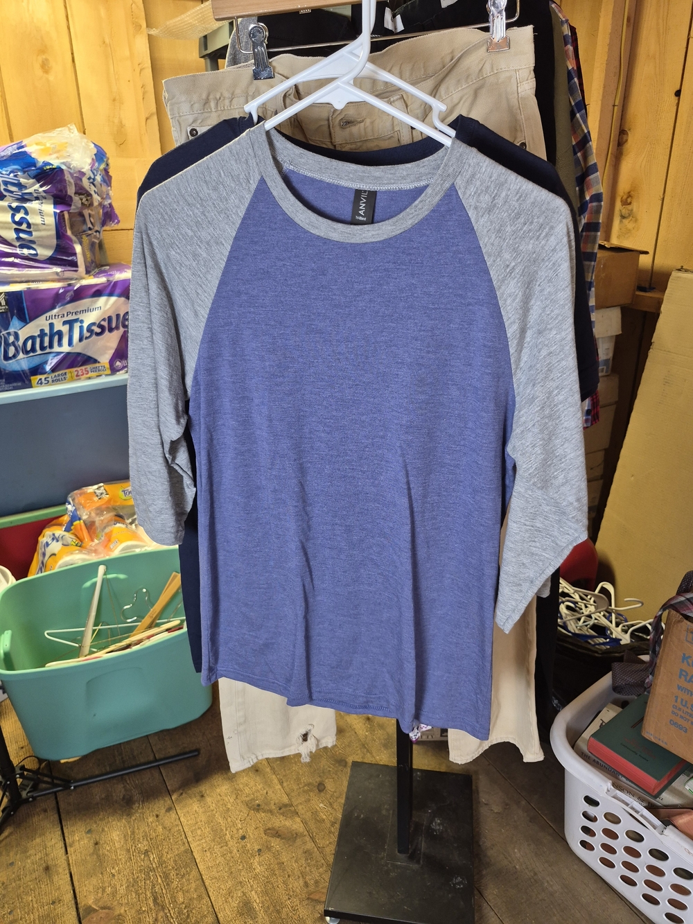 Boys' Heather Blue Raglan Sleeve Baseball Tee - Grey Sleeves Bin 74